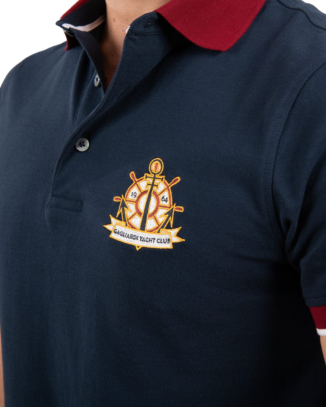 Gagliardi Polo Shirts Gagliardi Navy Pique Polo Shirt With Yacht Club Embroidery