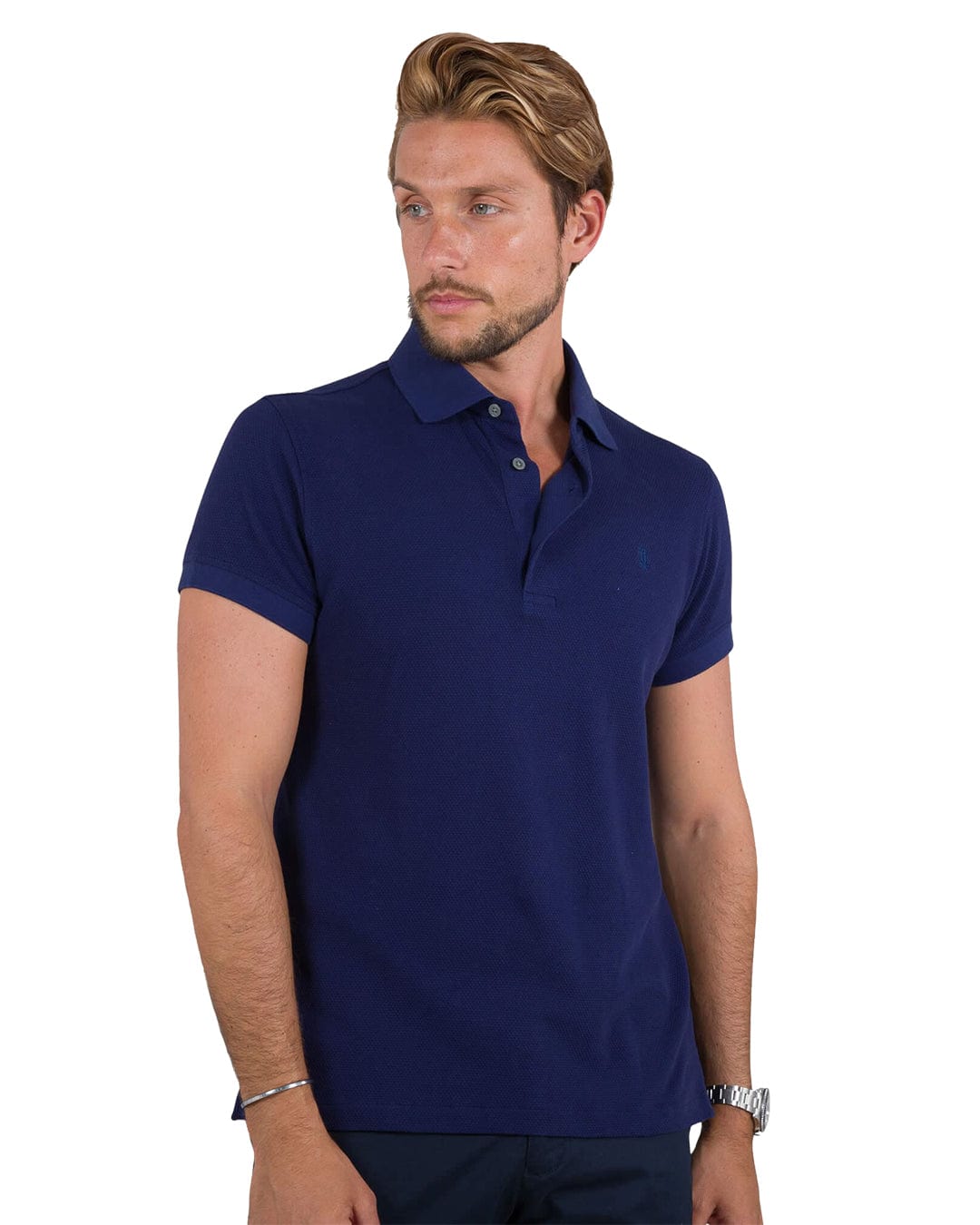 Gagliardi Polo Shirts Gagliardi Navy Popcorn Texture Polo Shirt
