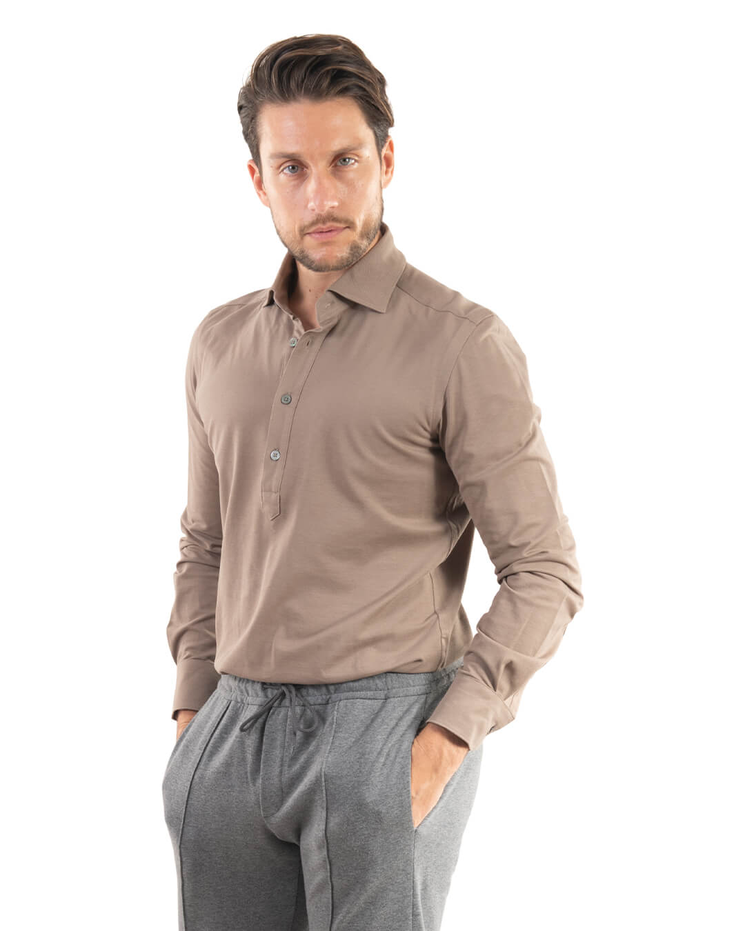 Gagliardi Polo Shirts Gagliardi Taupe Pique Popover