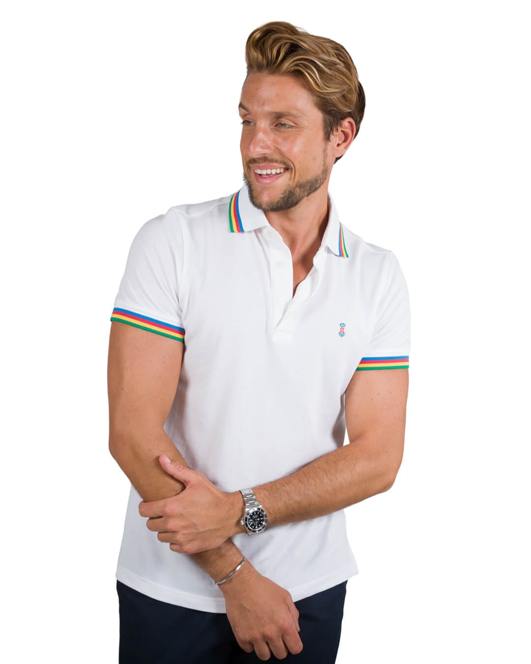 Gagliardi Polo Shirts Gagliardi White Pique Polo Shirt With Multicoloured Tipping