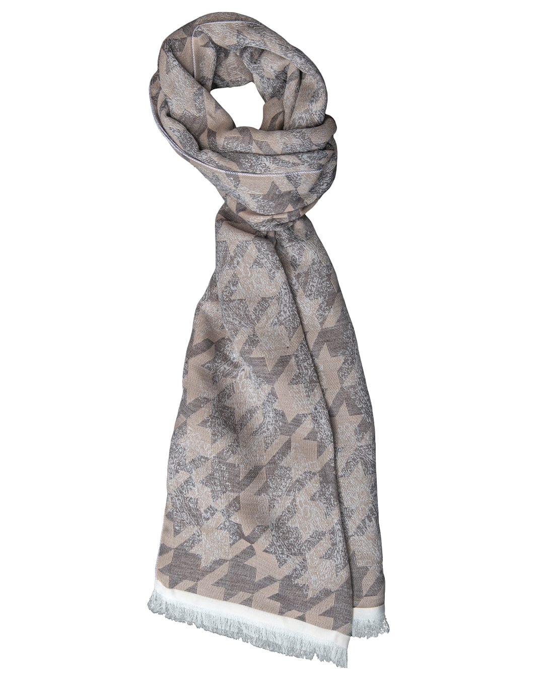 Gagliardi Scarves One Size Gagliardi Beige Dogtooth And Medallion Cotton Blend Scarf