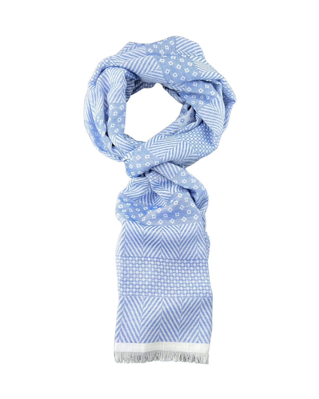 Gagliardi Scarves One Size Gagliardi Blue Herringbone &amp; Geometric Bars Italian Cotton Blend Scarf