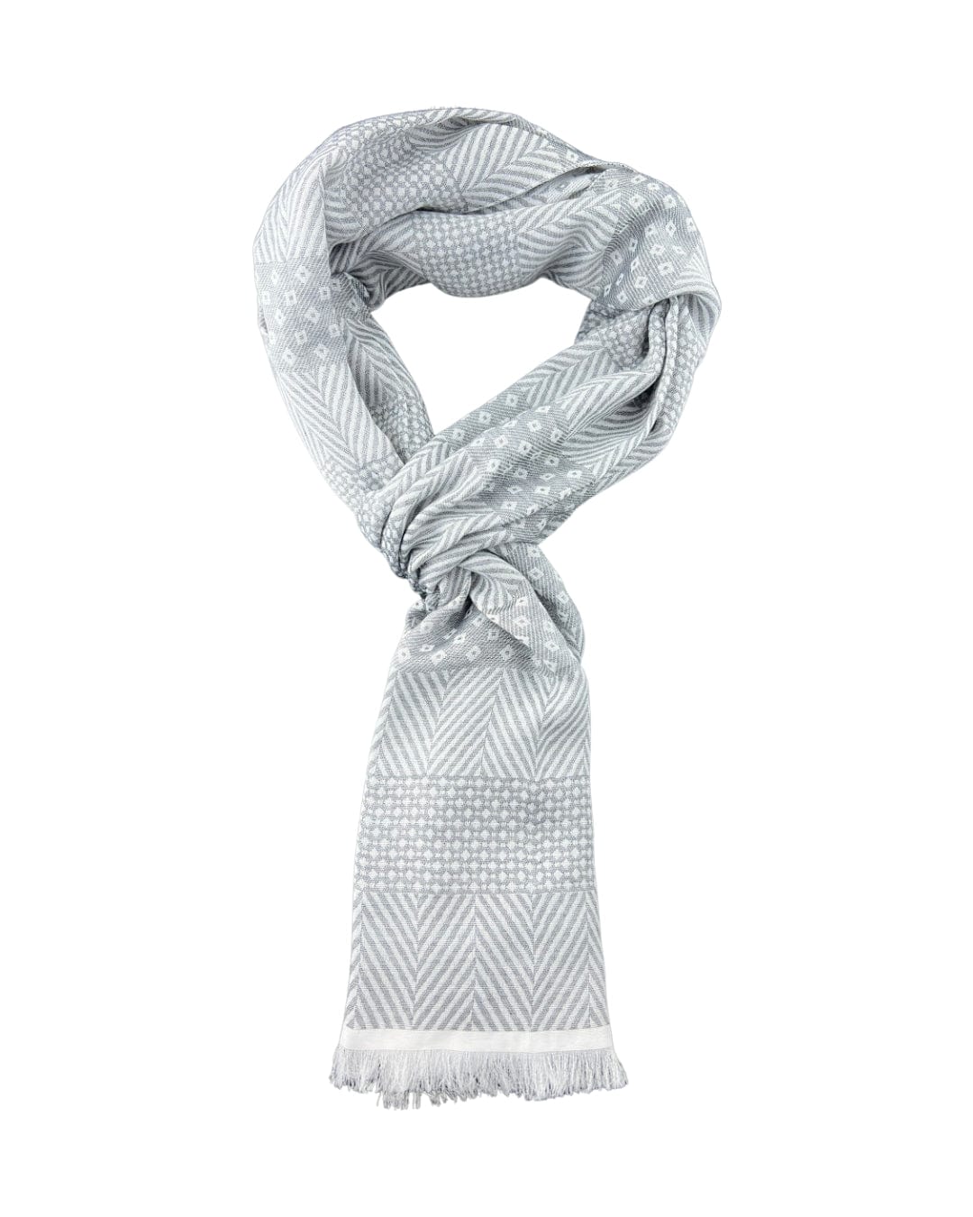 Gagliardi Scarves One Size Gagliardi Grey Herringbone &amp; Geometric Bars Italian Cotton Blend Scarf