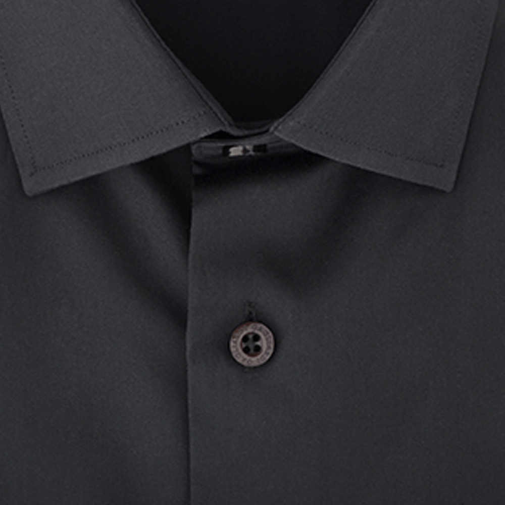 Gagliardi Shirts Black Mercerised Plain With Charcoal Diamond Jacquard Trim Slim Fit Dress Shirt