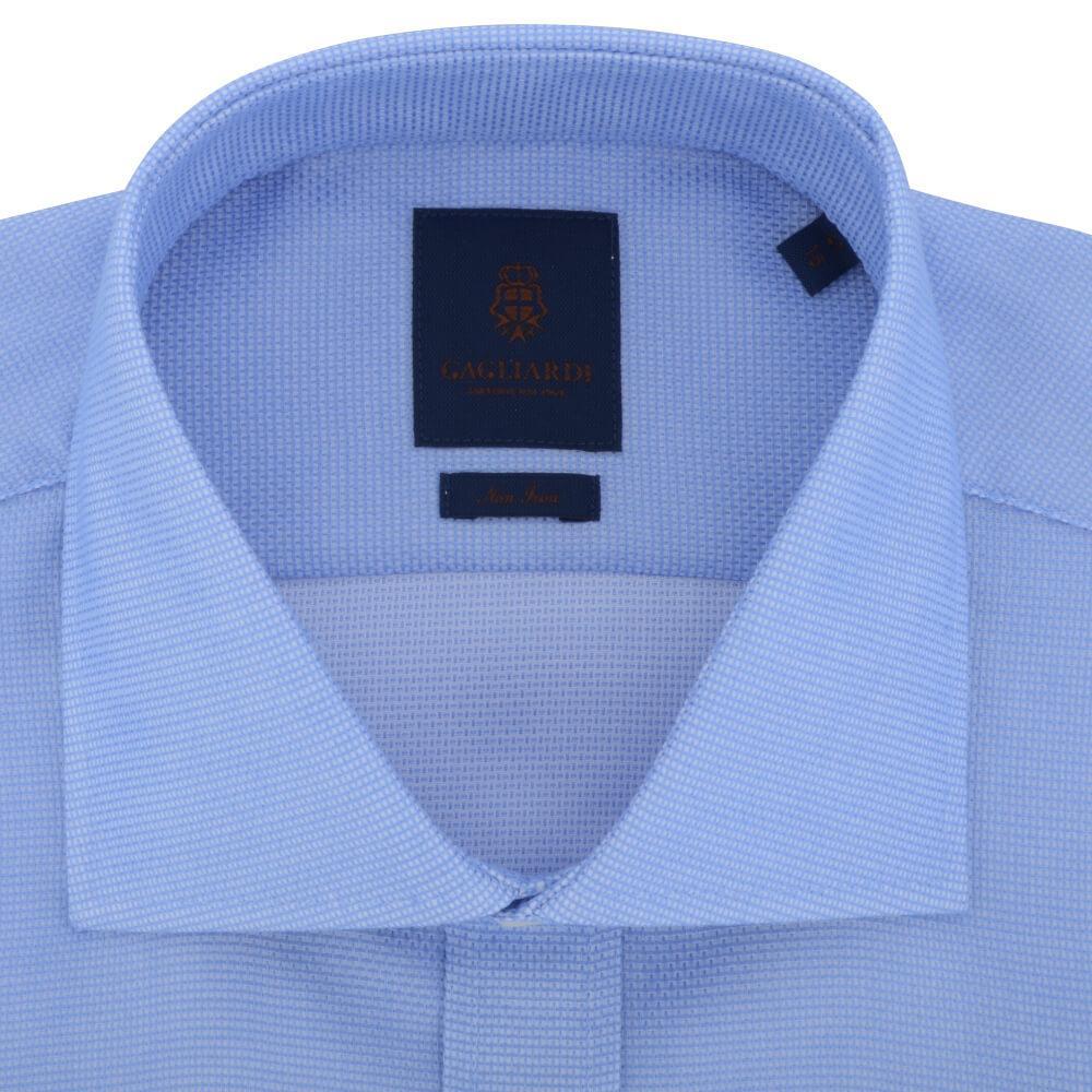 Gagliardi Shirts Blue Basketweave  Cutaway Collar Shirt