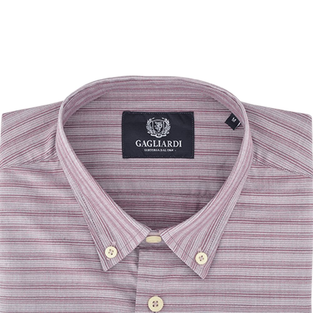 Gagliardi Shirts Burgundy Horizontal Multistripe Garment Washed Casual Shirt