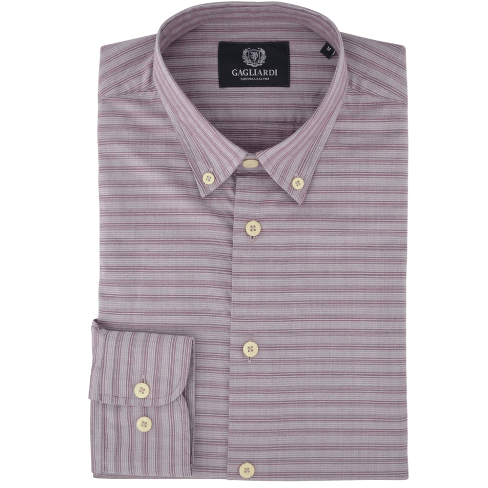 Gagliardi Shirts Burgundy Horizontal Multistripe Garment Washed Casual Shirt