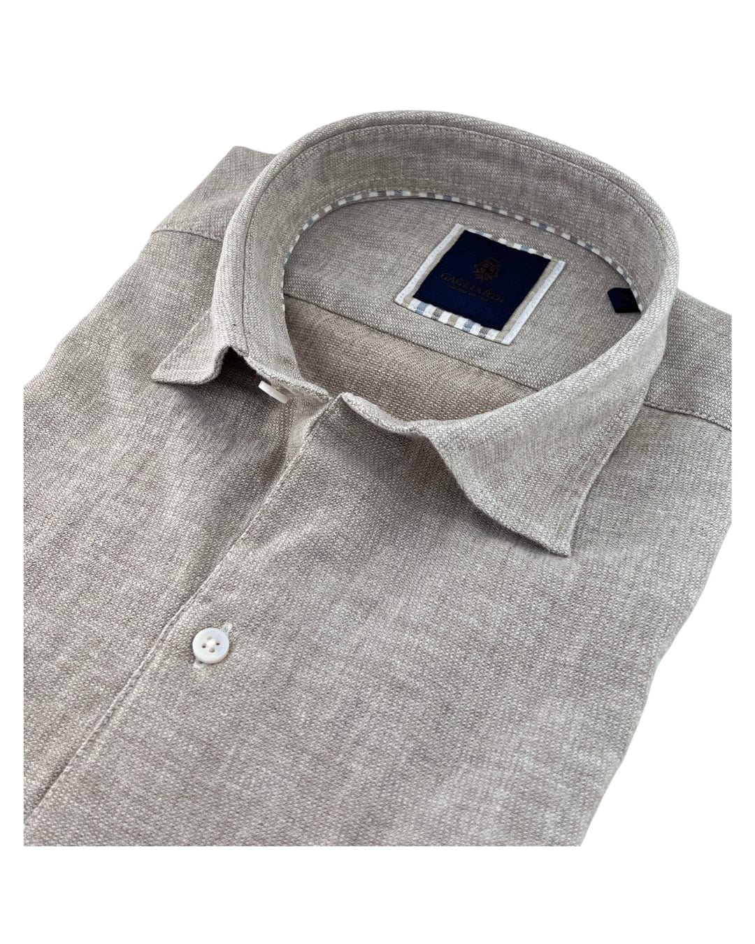 Gagliardi Shirts Gagliardi Beige Slim Fit Cotton Linen Spread Collar Shirt