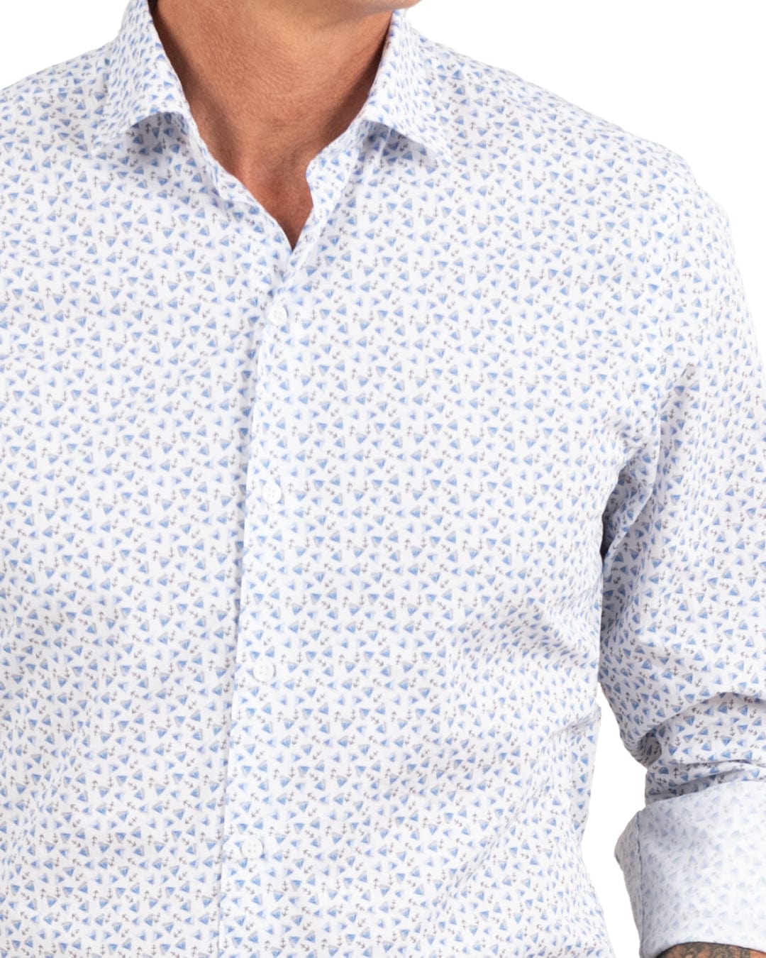 Gagliardi Shirts Gagliardi Blue Slim Fit Yachts Print Spread Collar Shirt