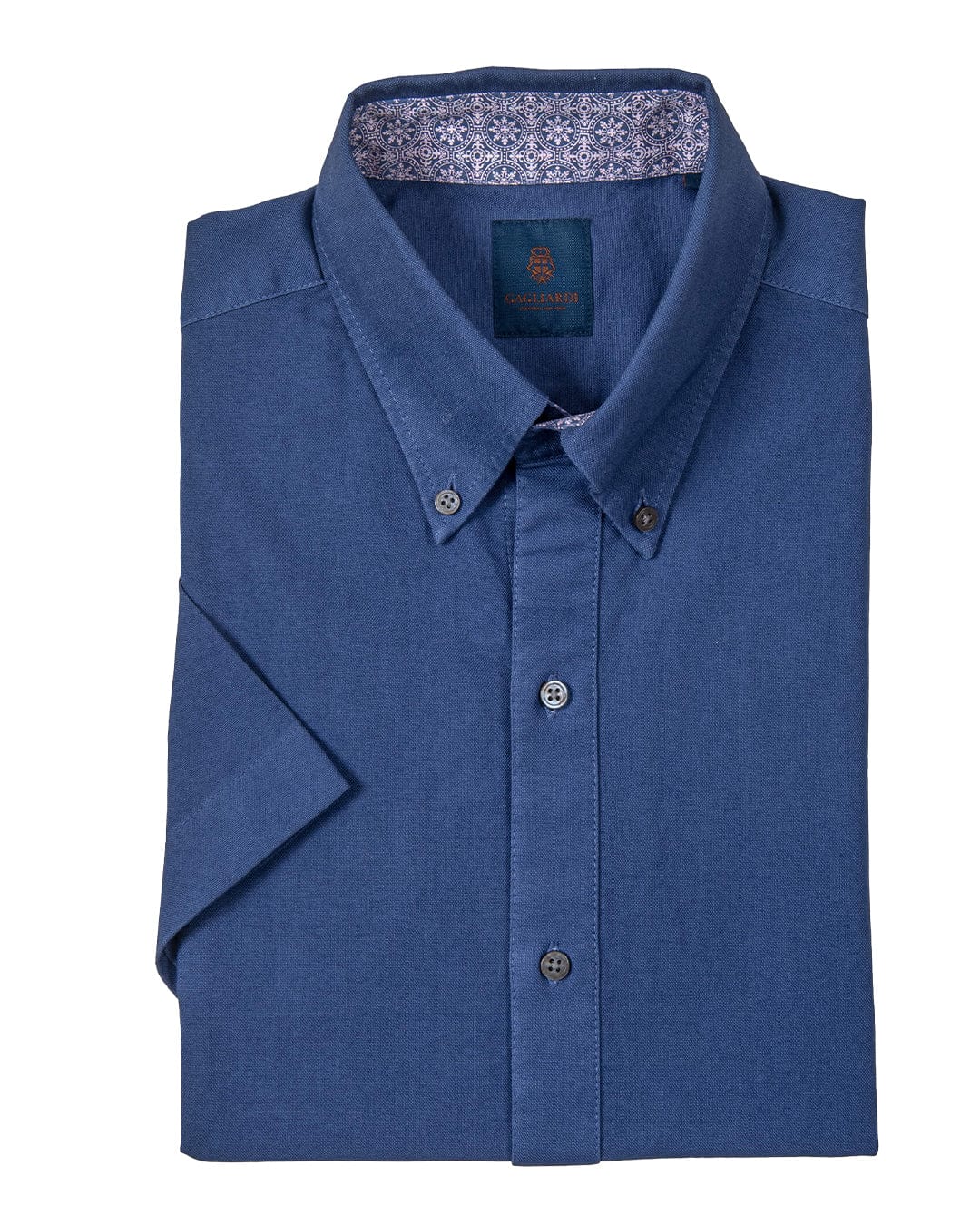 Gagliardi Shirts Gagliardi Blue Tailored Fit Oxford Button-Down Short Sleeve Shirt