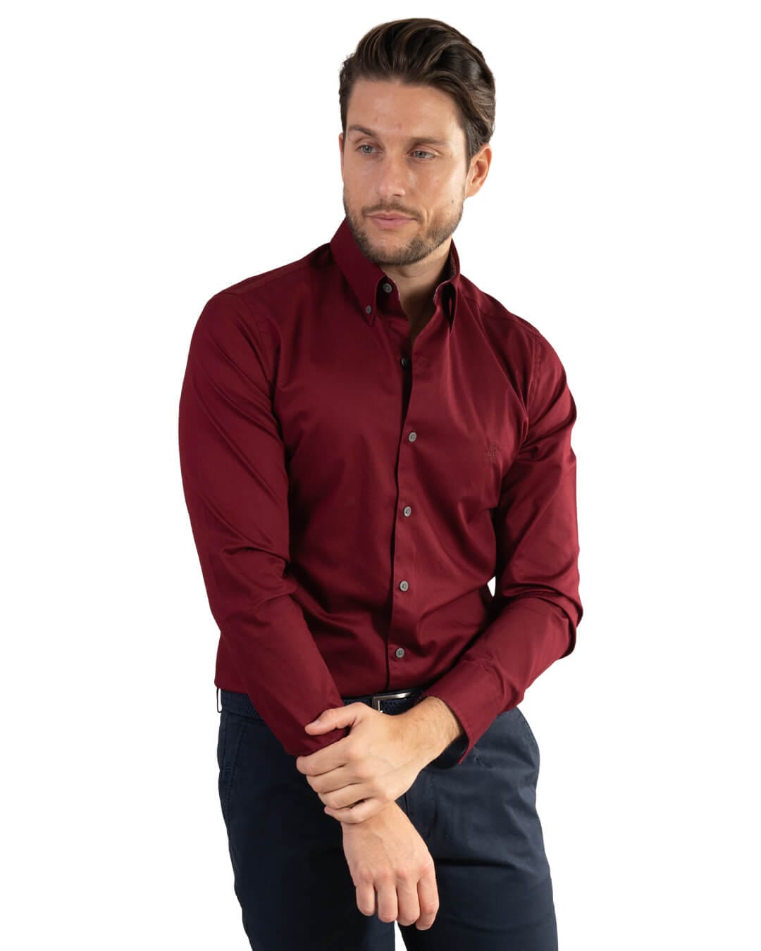 Gagliardi Shirts Gagliardi Bordeaux Cotton Twill Button-Down Shirt