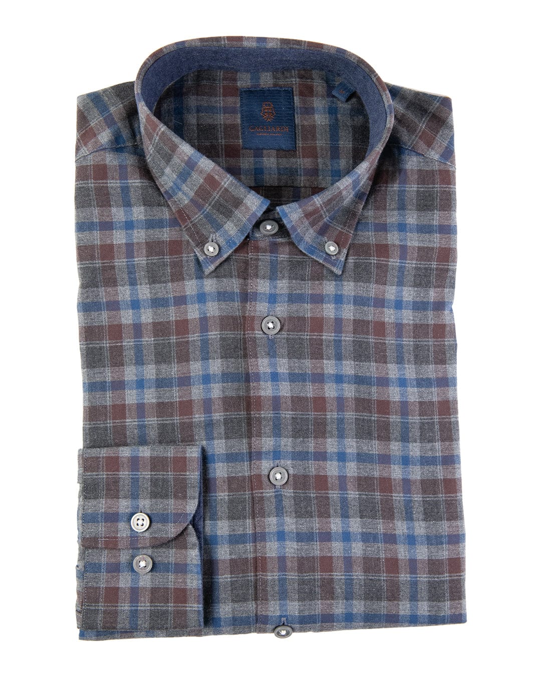 Gagliardi Shirts Gagliardi Grey Check Cotton Flannel Button-Down Shirt