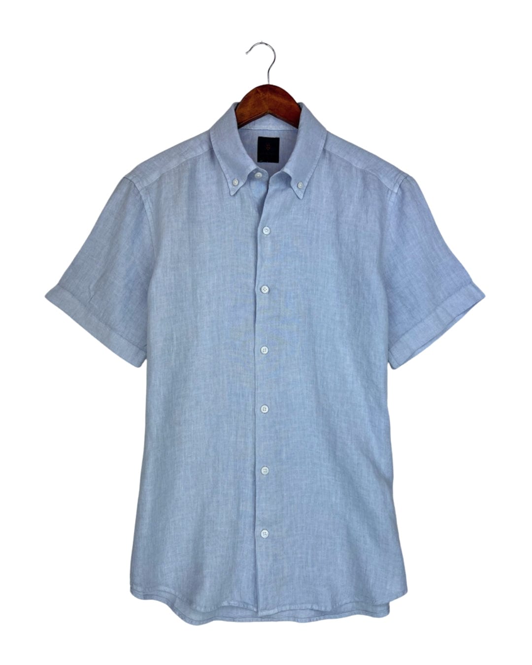 Gagliardi Shirts Gagliardi Light Blue Slim Fit Linen Short Sleeve Button-Down Shirt