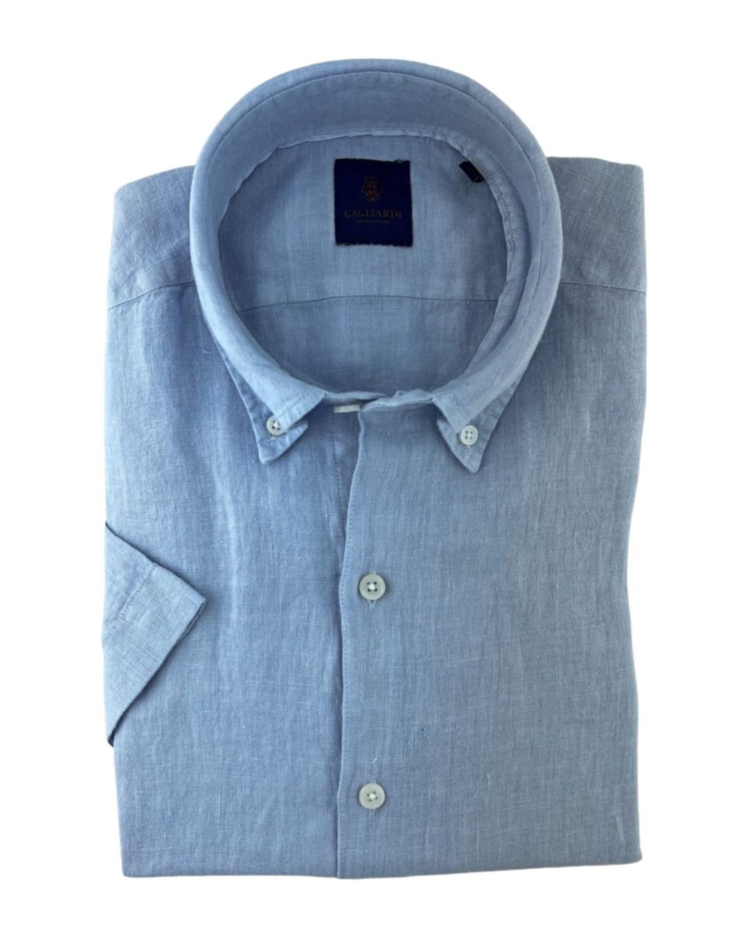 Gagliardi Shirts Gagliardi Light Blue Slim Fit Linen Short Sleeve Button-Down Shirt
