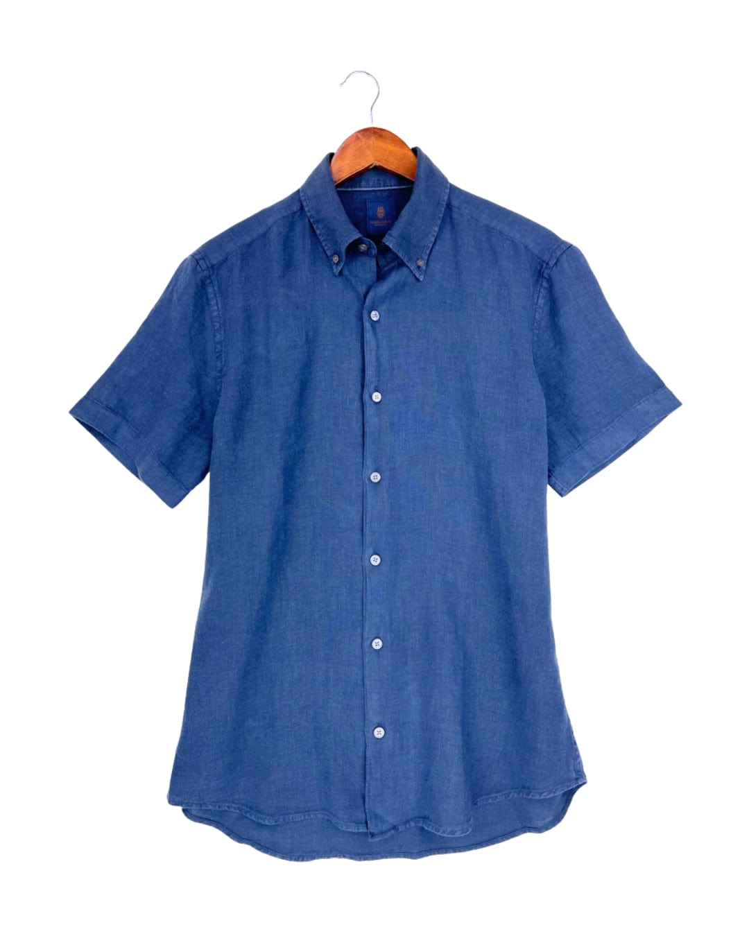 Gagliardi Shirts Gagliardi Navy Slim Fit Linen Short Sleeve Button-Down Shirt