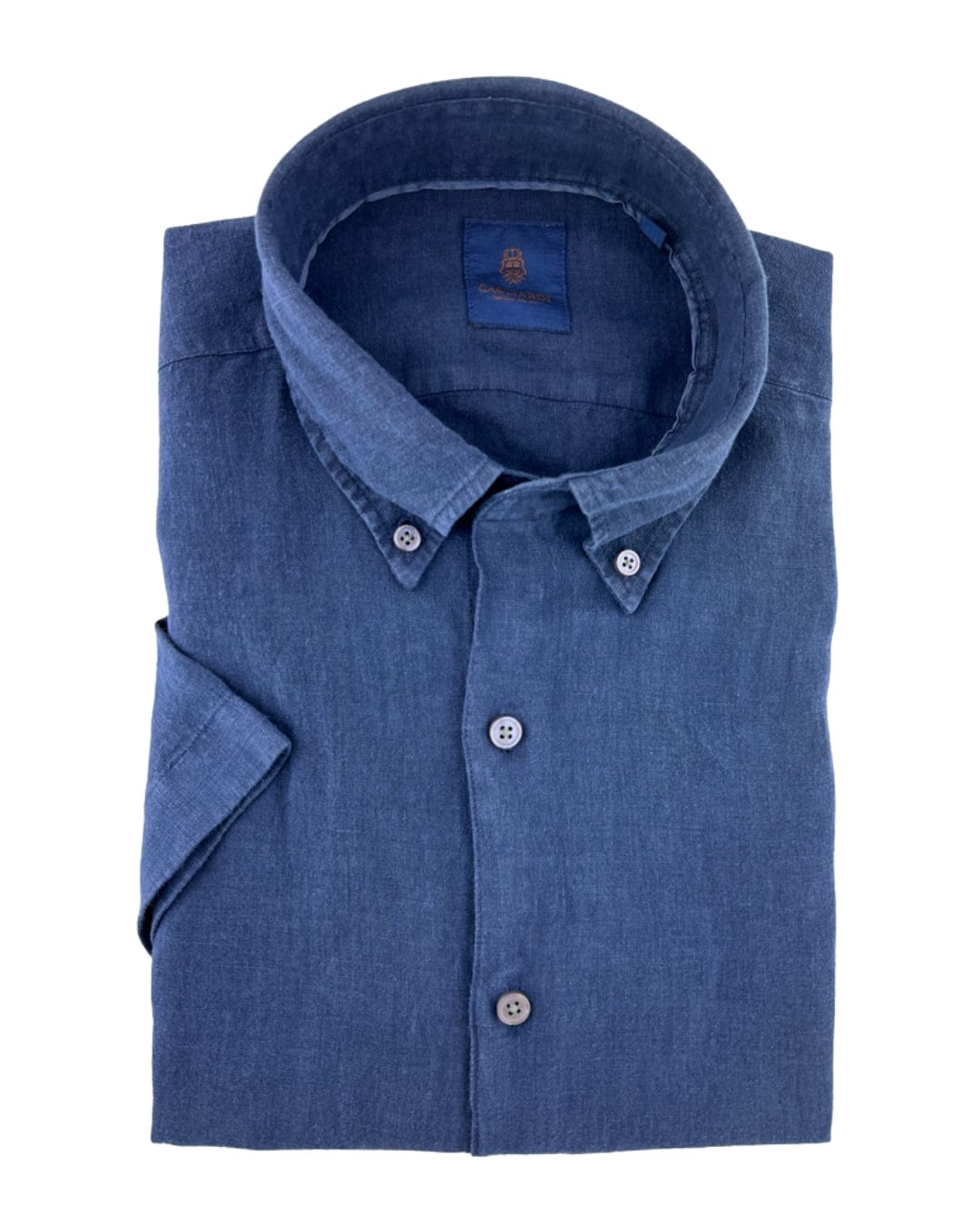 Gagliardi Shirts Gagliardi Navy Slim Fit Linen Short Sleeve Button-Down Shirt