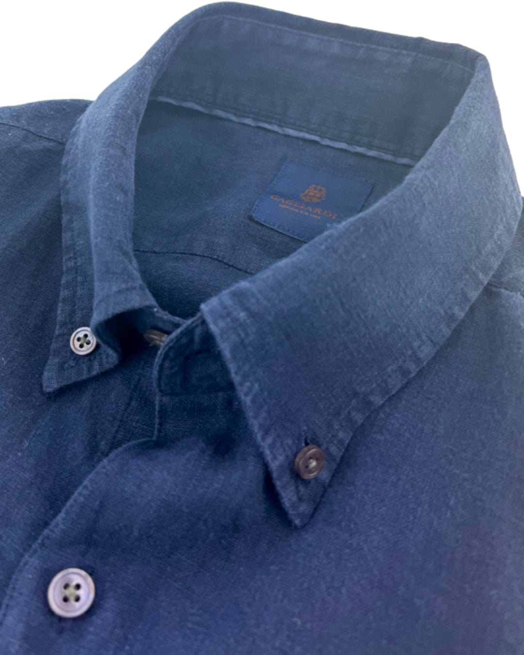 Gagliardi Shirts Gagliardi Navy Slim Fit Linen Short Sleeve Button-Down Shirt