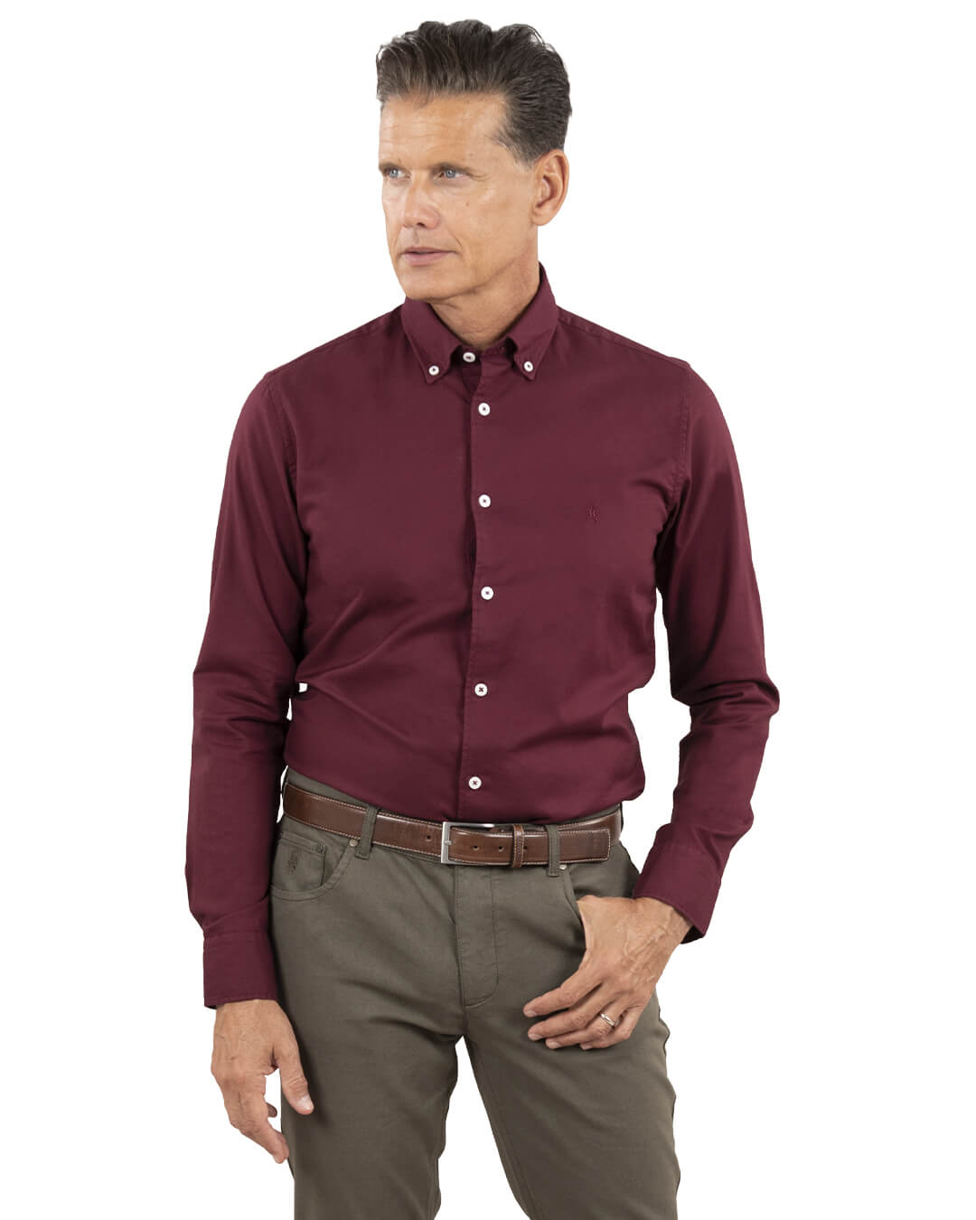 Gagliardi Shirts Gagliardi Slim Fit Burgundy Garment Dyed Oxford Button Down Shirt