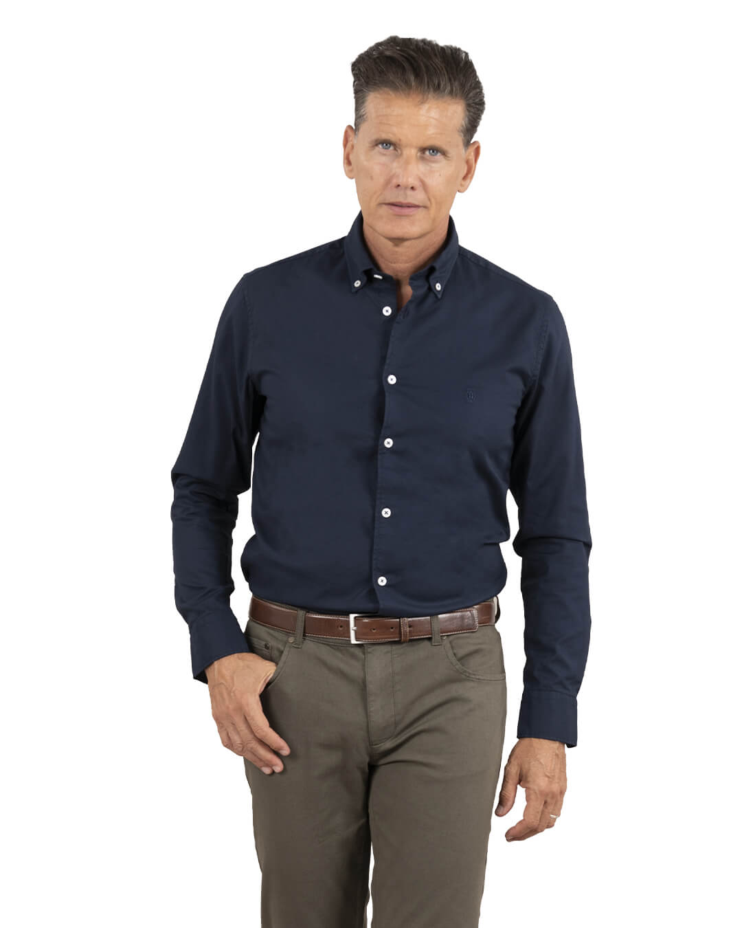 Gagliardi Shirts Gagliardi Slim Fit Navy Garment Dyed Oxford Button Down Shirt