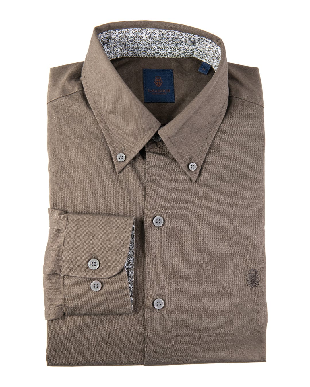 Gagliardi Shirts Gagliardi Taupe Cotton Twill Button-Down Shirt