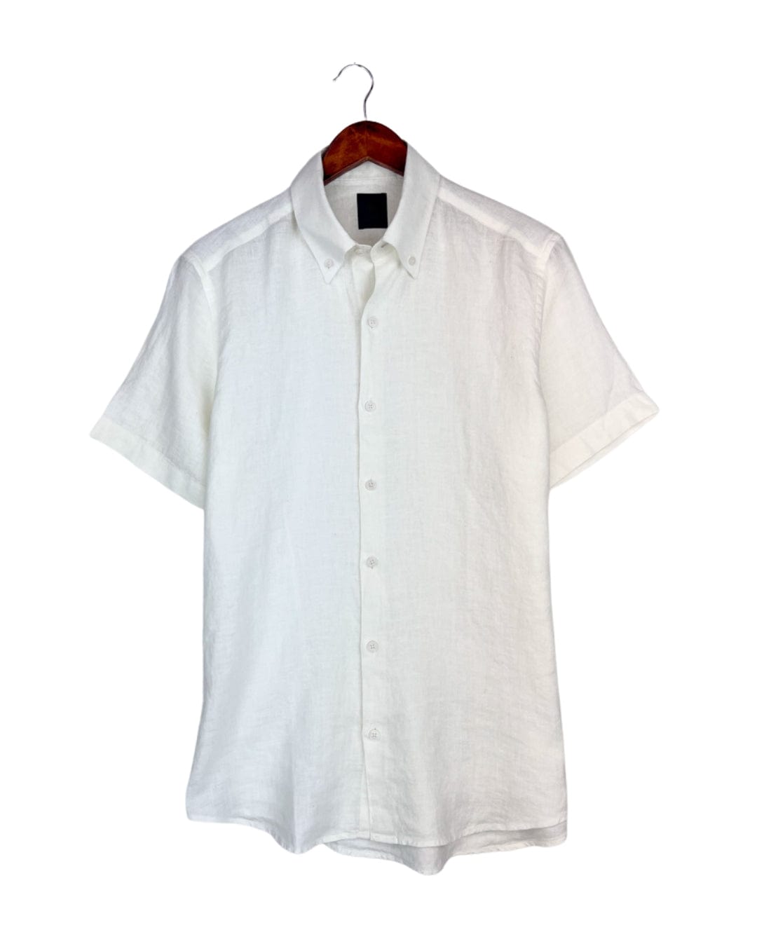 Gagliardi Shirts Gagliardi White Slim Fit Linen Short Sleeve Button-Down Shirt