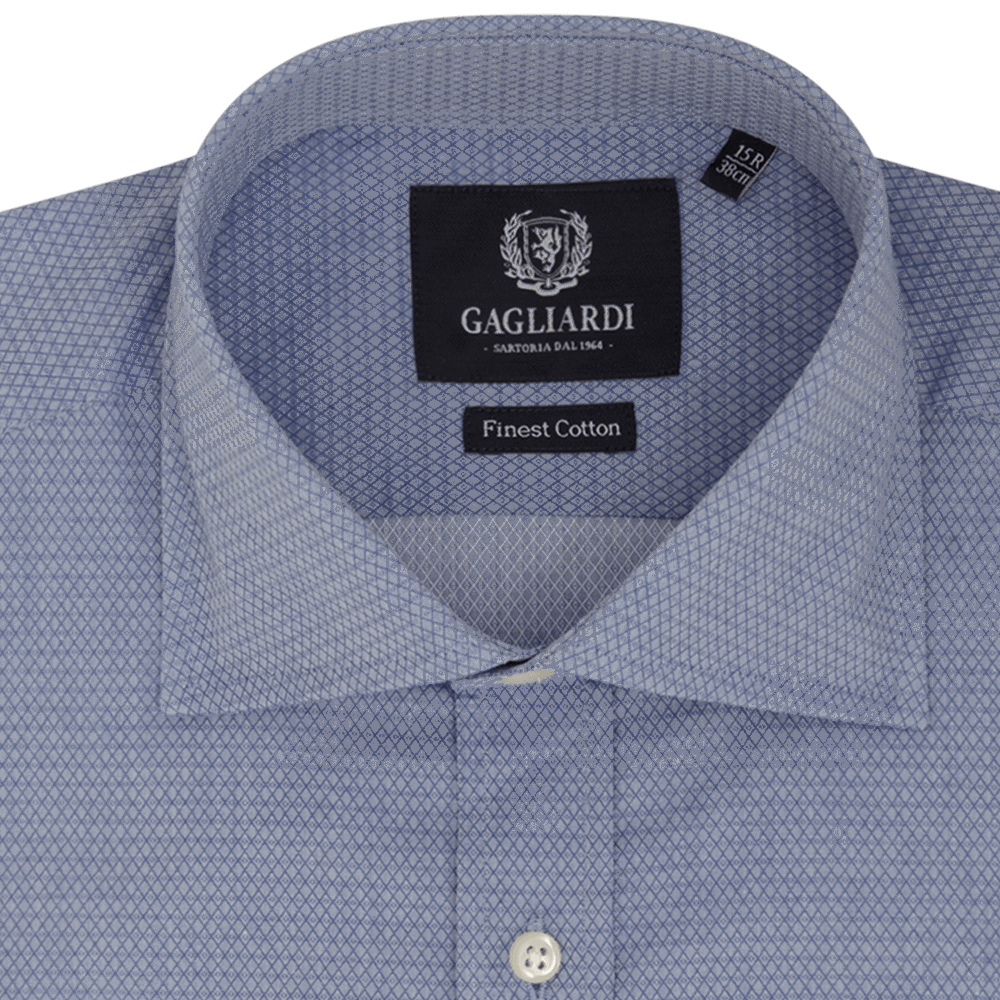 Gagliardi Shirts Navy Micro Diamond Weave Slim Fit Cutaway Collar Shirt
