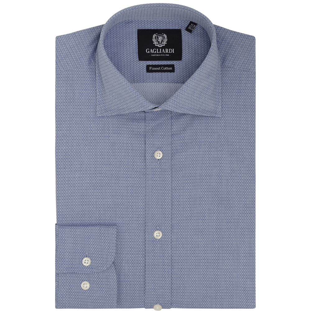 Gagliardi Shirts Navy Micro Diamond Weave Slim Fit Cutaway Collar Shirt