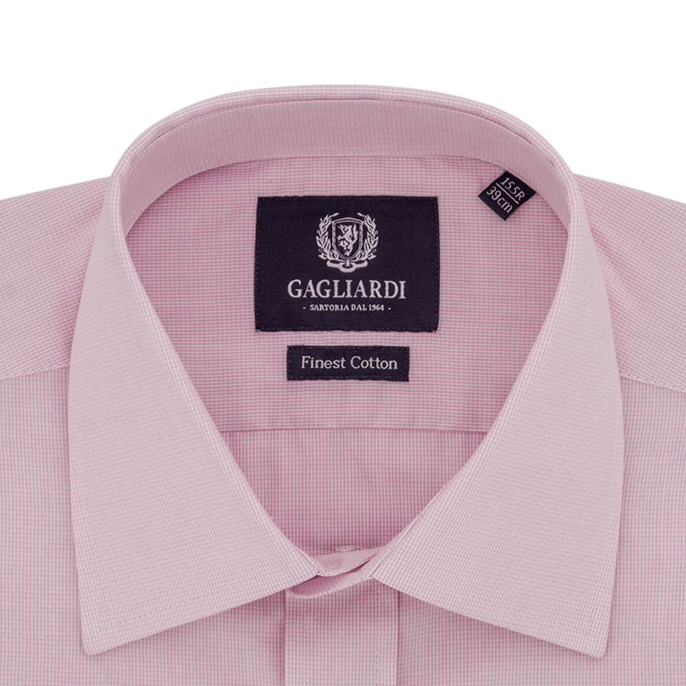 Gagliardi Shirts Pink Microcheck Business Shirt