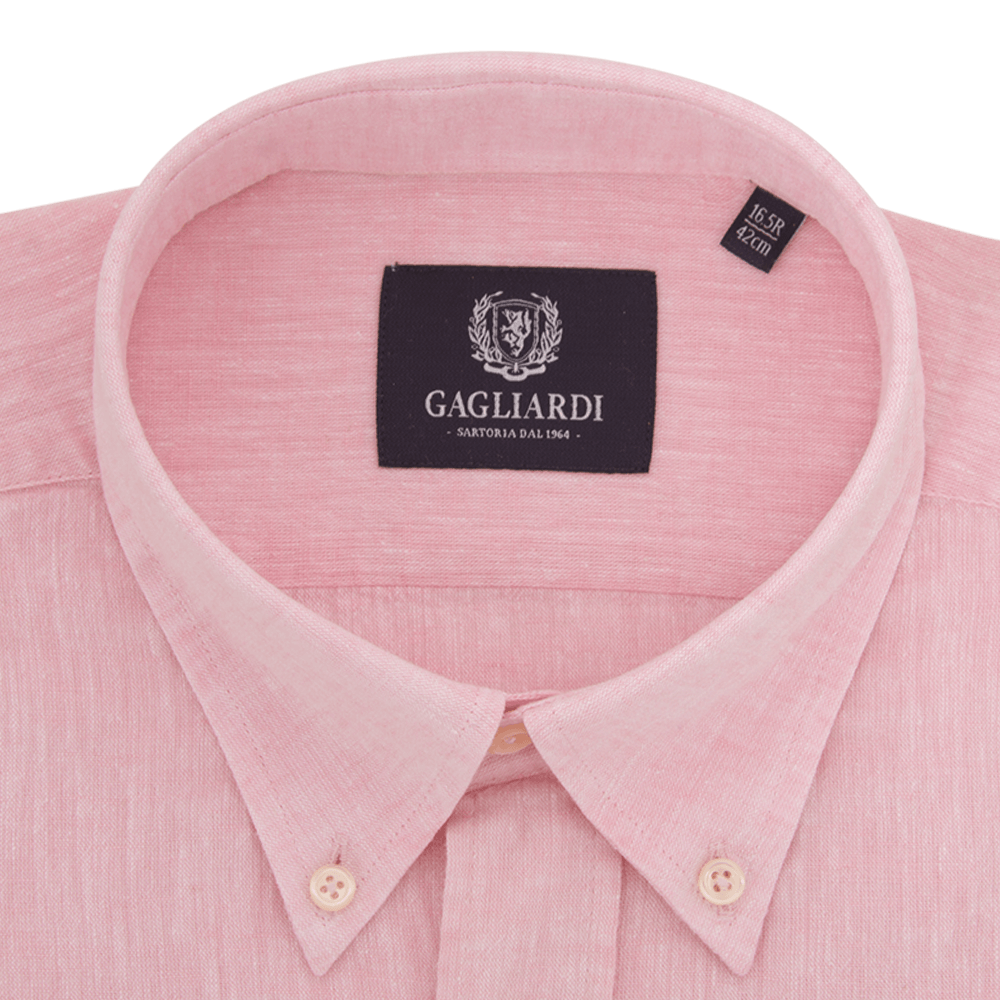 Gagliardi Shirts Pink Plain Tailored Fit Buttondown Collar Linen Shirt