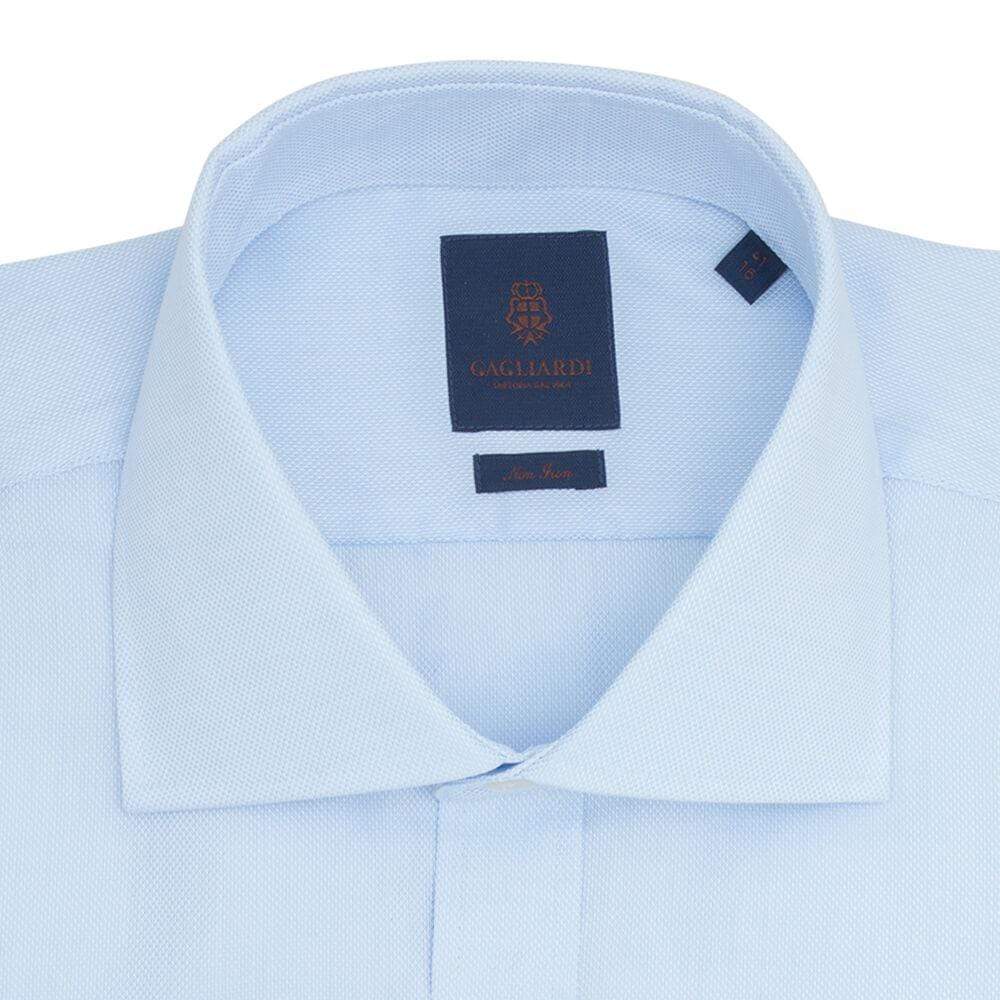 Gagliardi Shirts Sky Basketweave Slim Fit Short Sleeve Cutaway Collar Shirt