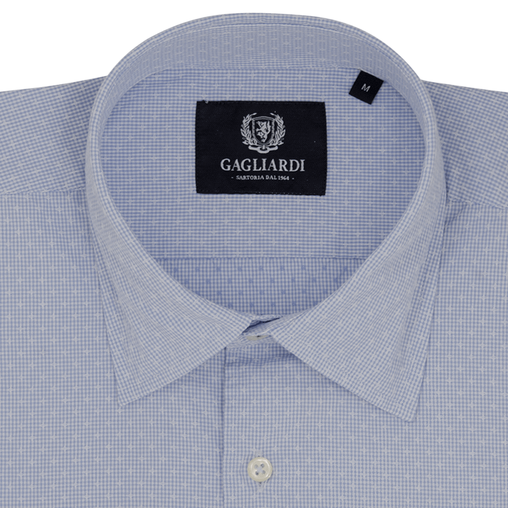 Gagliardi Shirts Sky Checked Tailored Fit Classic Collar Shirt