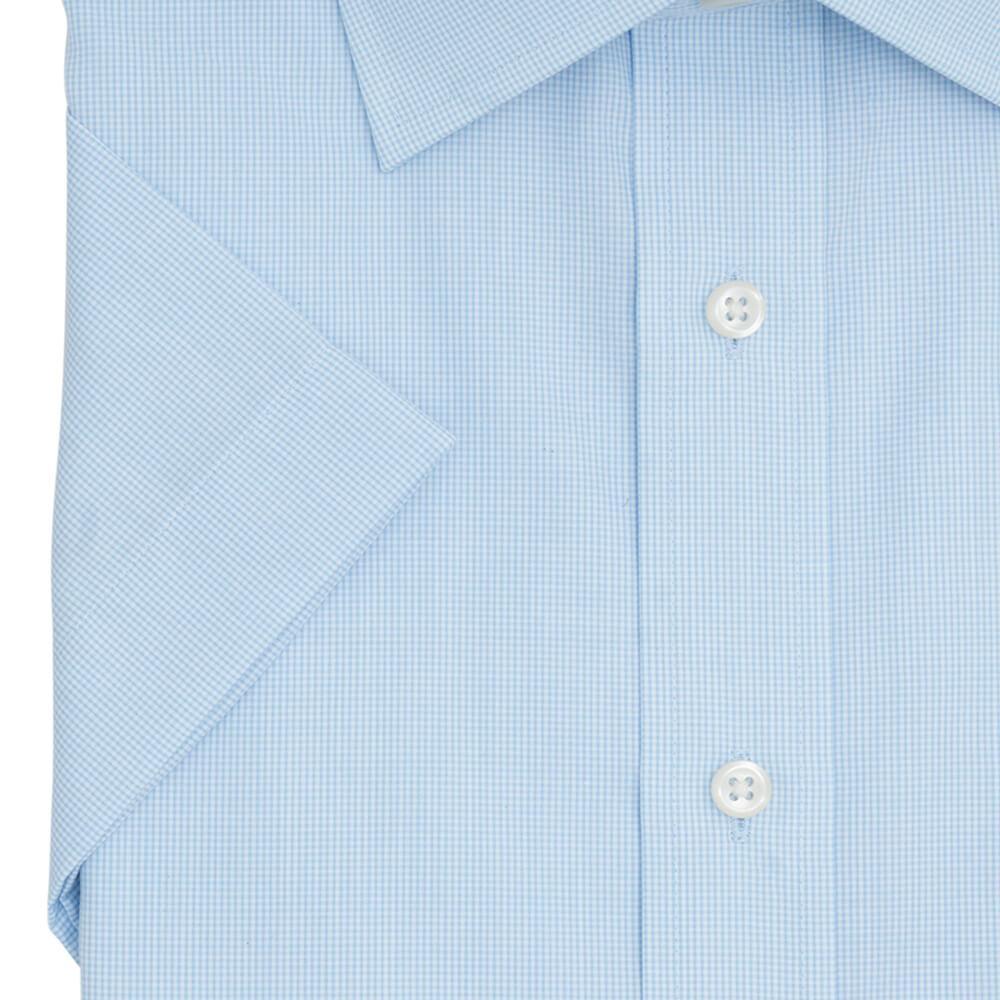 Gagliardi Shirts Sky Micro Gingham Tailored Fit Short Sleeve Classic Collar Shirt