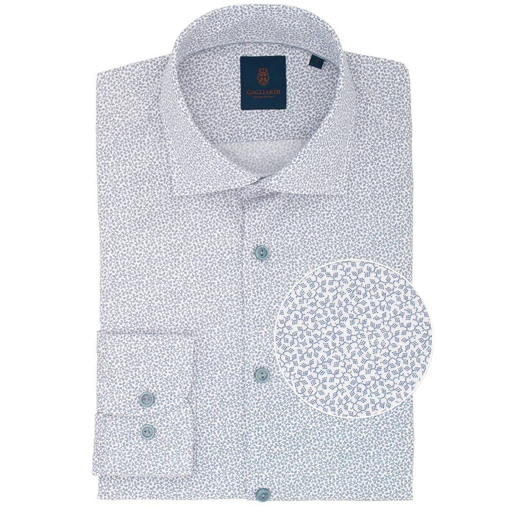 Gagliardi Shirts Slim Fit White Abstract Cotton Shirt