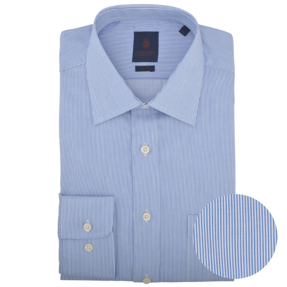 Gagliardi Shirts Tailored Fit Blue Hairline Stripe Classic Collar Non-iron Shirt