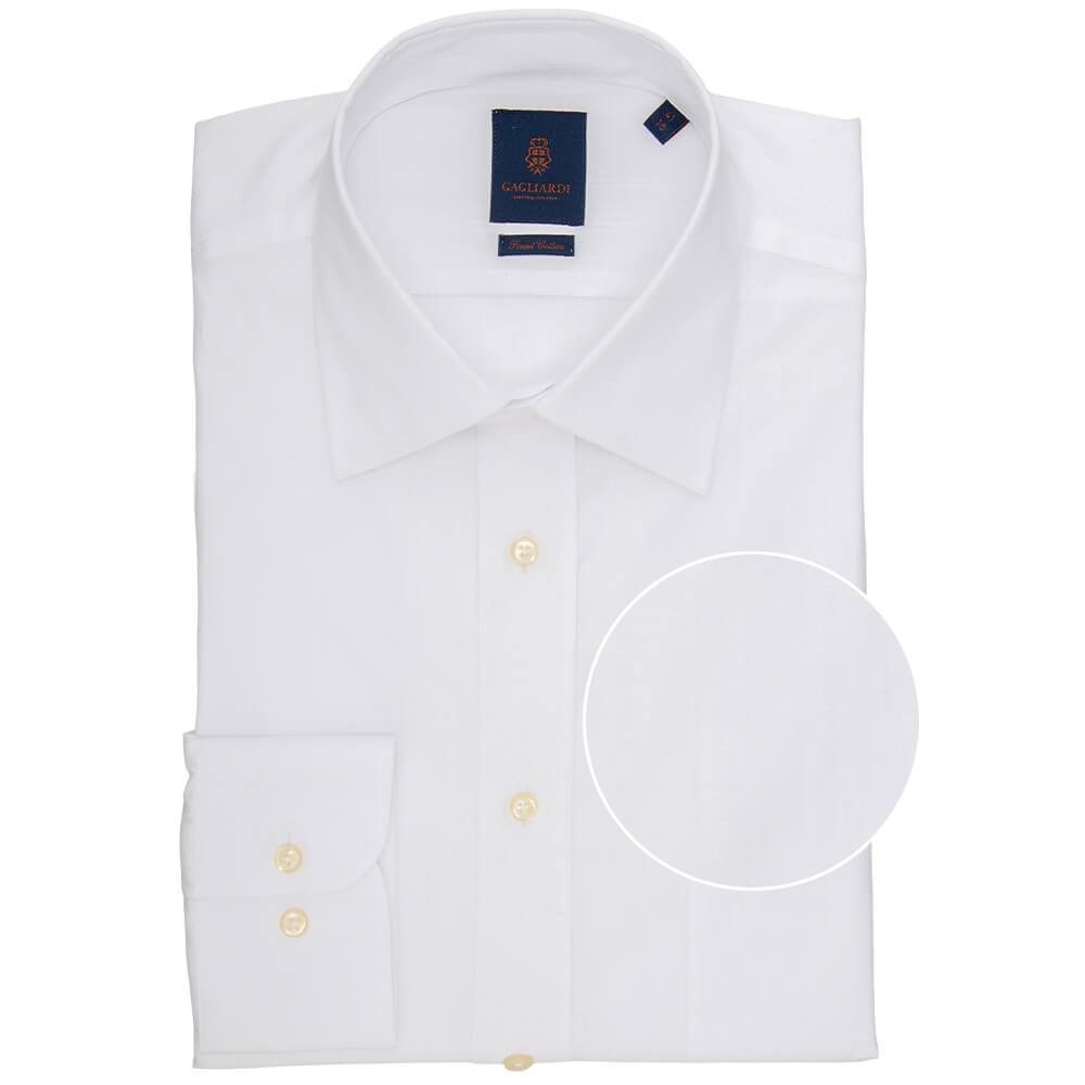 Gagliardi Shirts Tailored Fit White Herringbone Stripe Cotton
