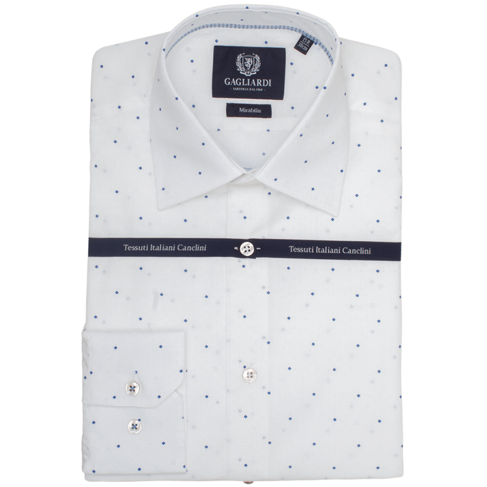 Gagliardi Shirts White Diamond Weave Tailored Fit Classic Collar Shirt