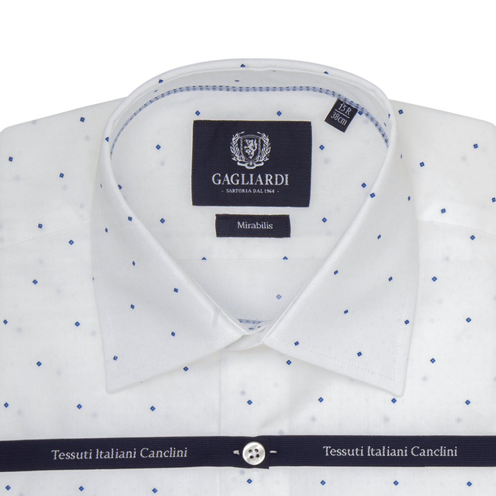 Gagliardi Shirts White Diamond Weave Tailored Fit Classic Collar Shirt