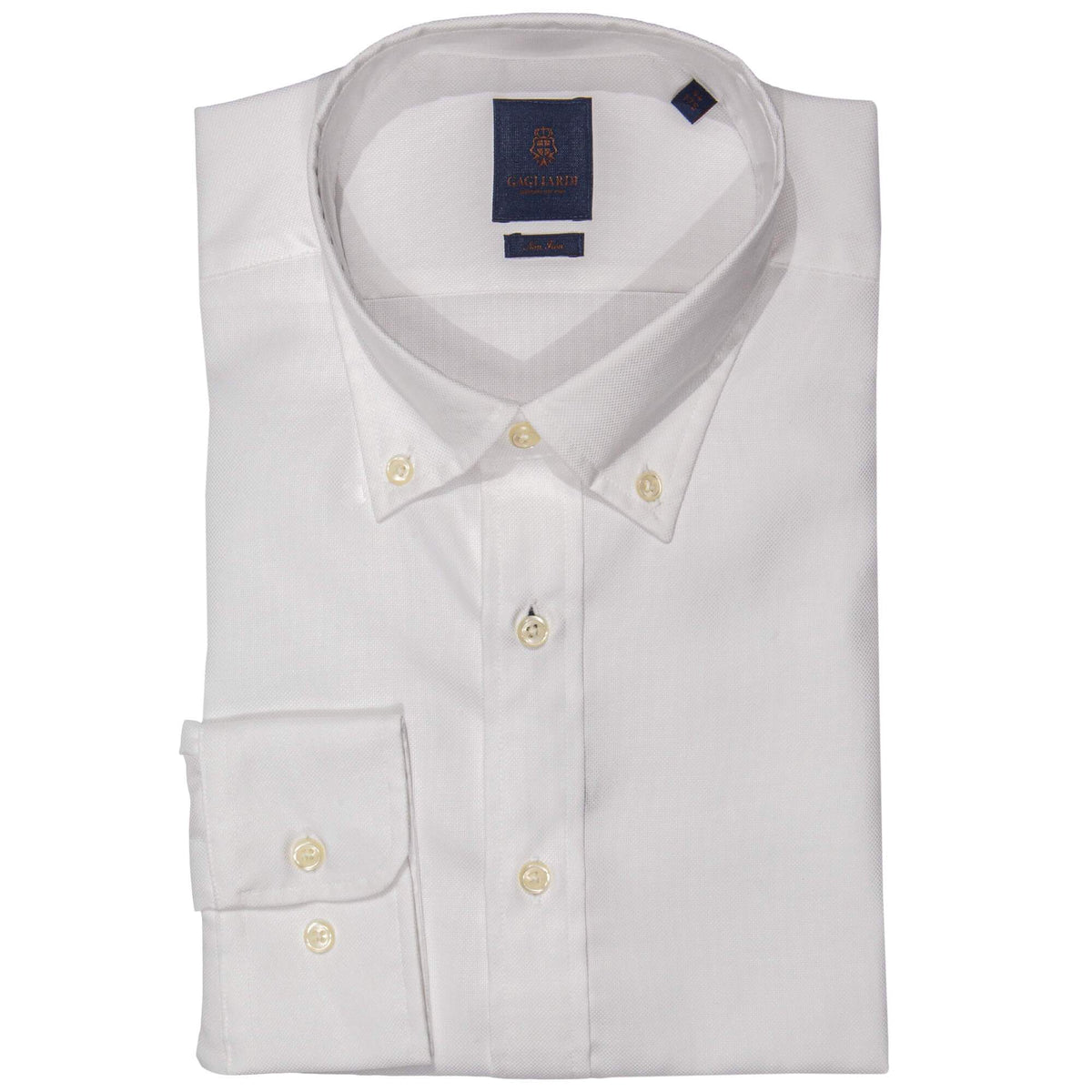 Gagliardi Shirts White Micro Structure Plain Buttondown Shirt