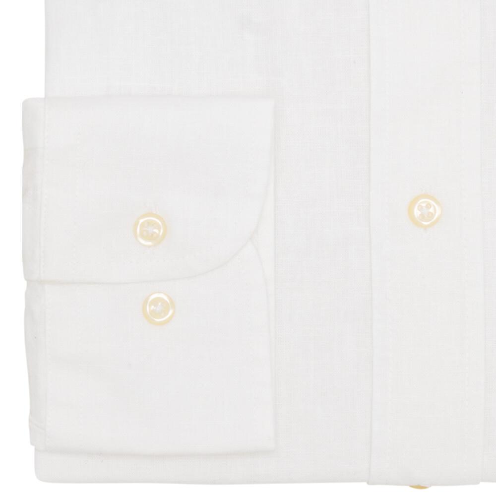 Gagliardi Shirts White Plain Slim Fit Long Sleeve Buttondown Collar Linen Shirt