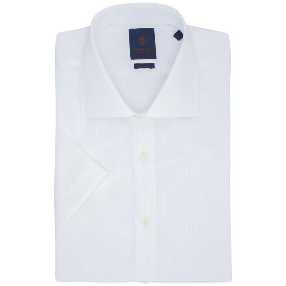Gagliardi Shirts White Stripe Slim Fit Short Sleeve Cutaway Collar Shirt
