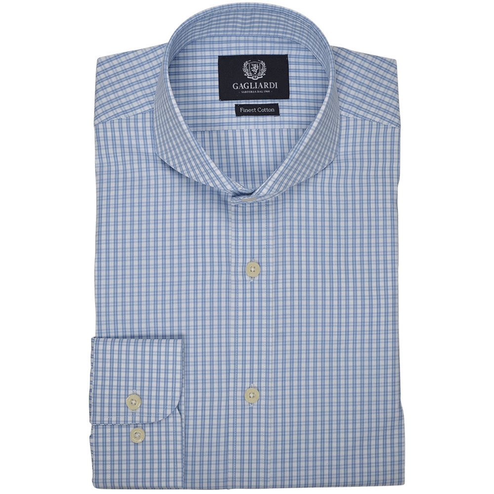 Gagliardi Shirts White with Skye Blue Oxford Check Business Shirt