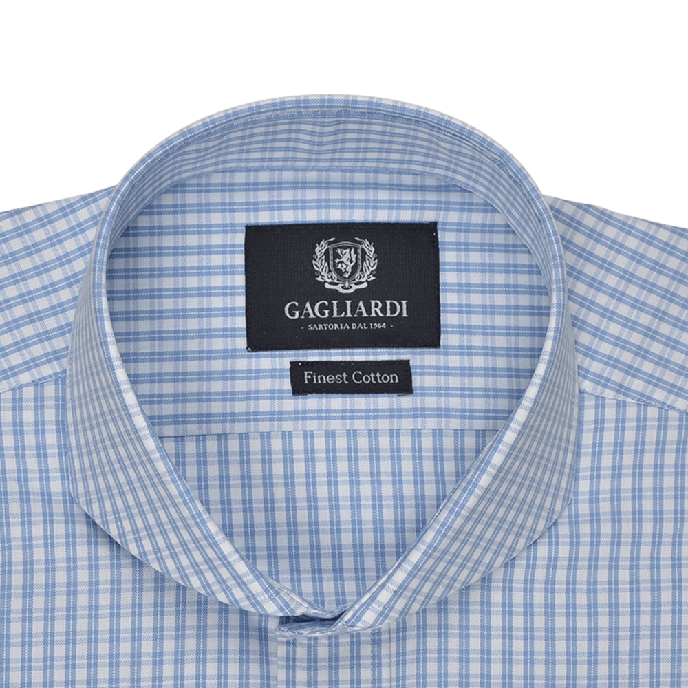 Gagliardi Shirts White with Skye Blue Oxford Check Business Shirt