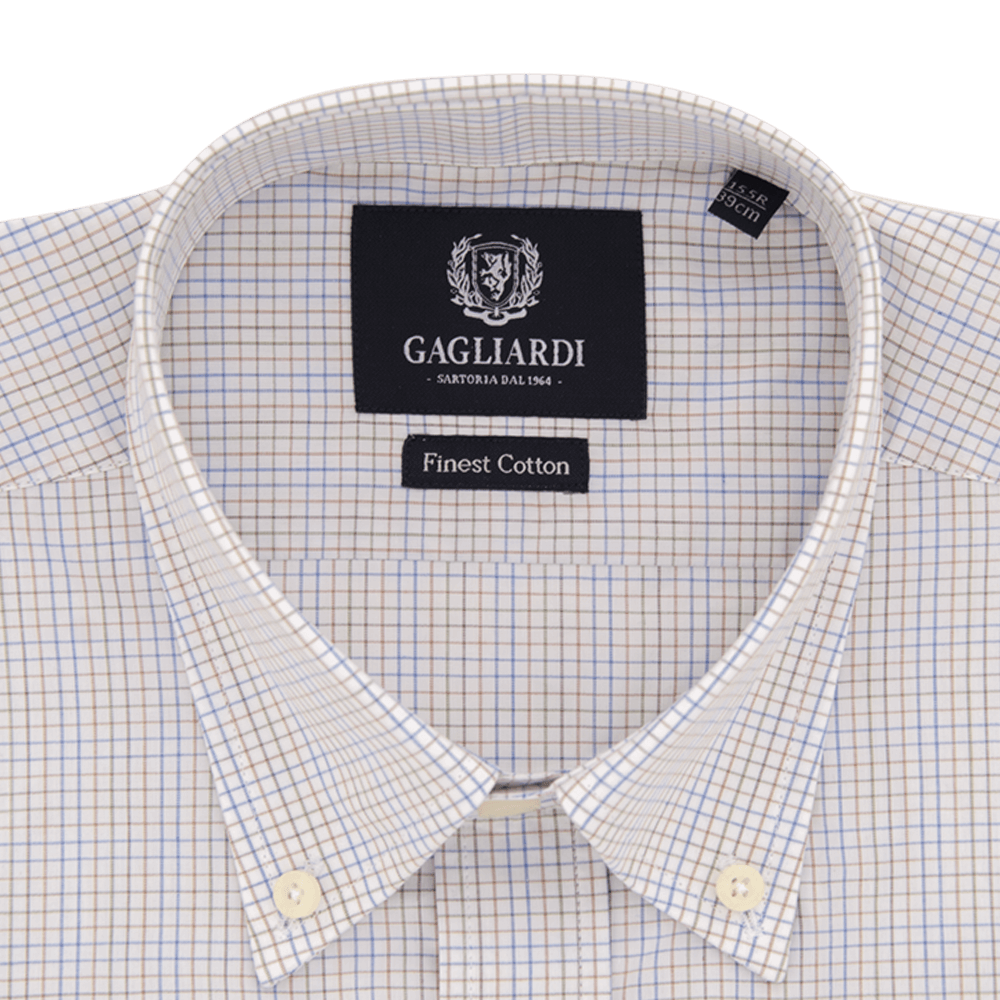 Gagliardi Shirts White with Tobaco Overcheck Business Shirt