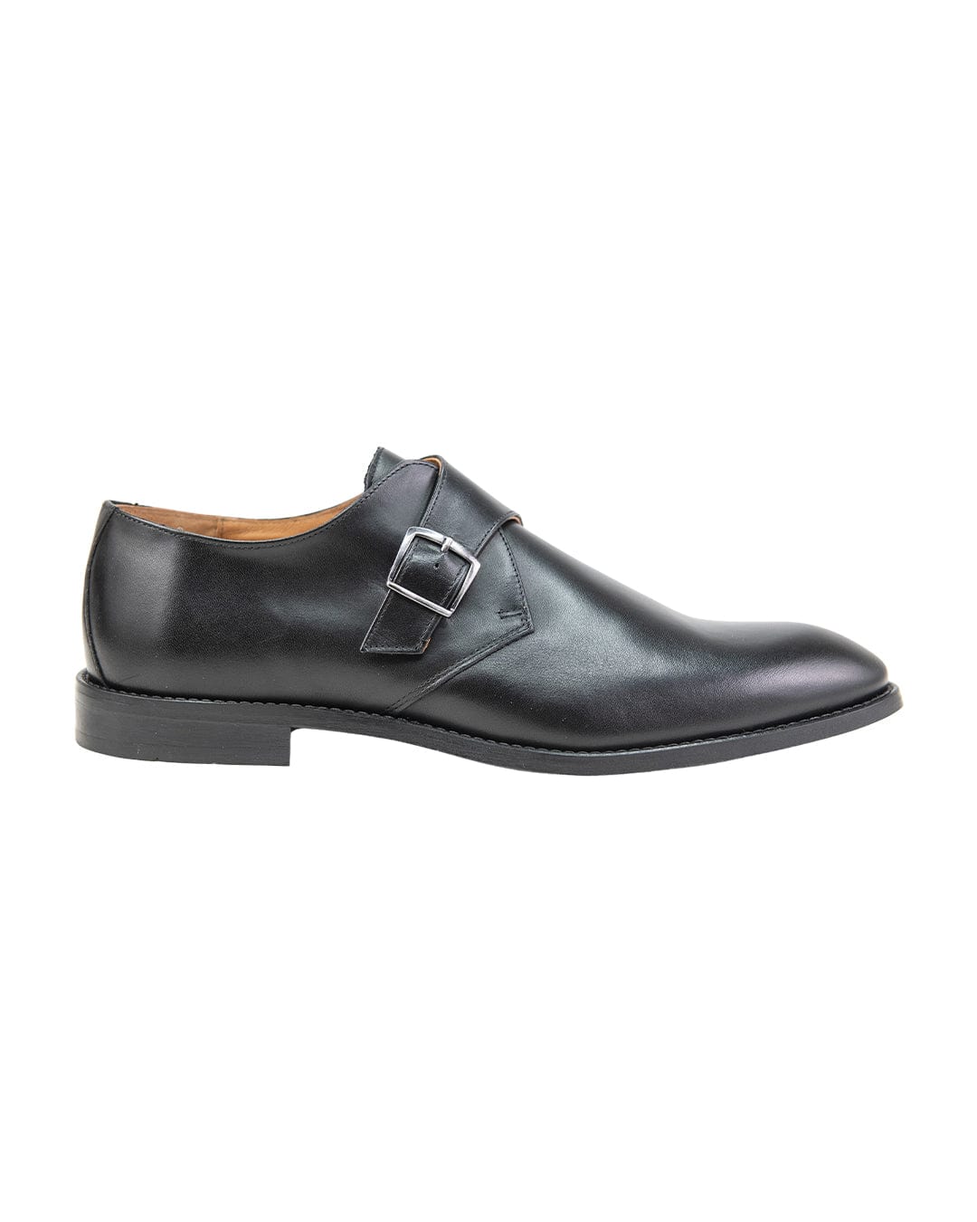 Gagliardi Shoes Gagliardi Black Leather Single Buckle Monk Strap Shoes