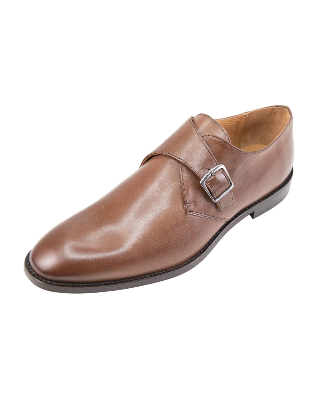 Gagliardi Shoes Gagliardi Brown Leather Single Buckle Monk Strap Shoes