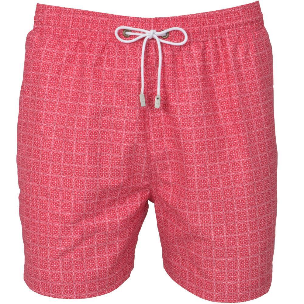 Gagliardi Swimwear Red Maltese Tile Print Swim Shorts