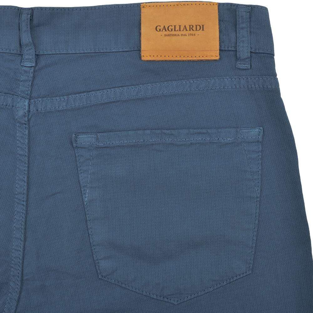 Gagliardi - Trousers - Blue Stretch Cotton Textured Five Pocket Trousers