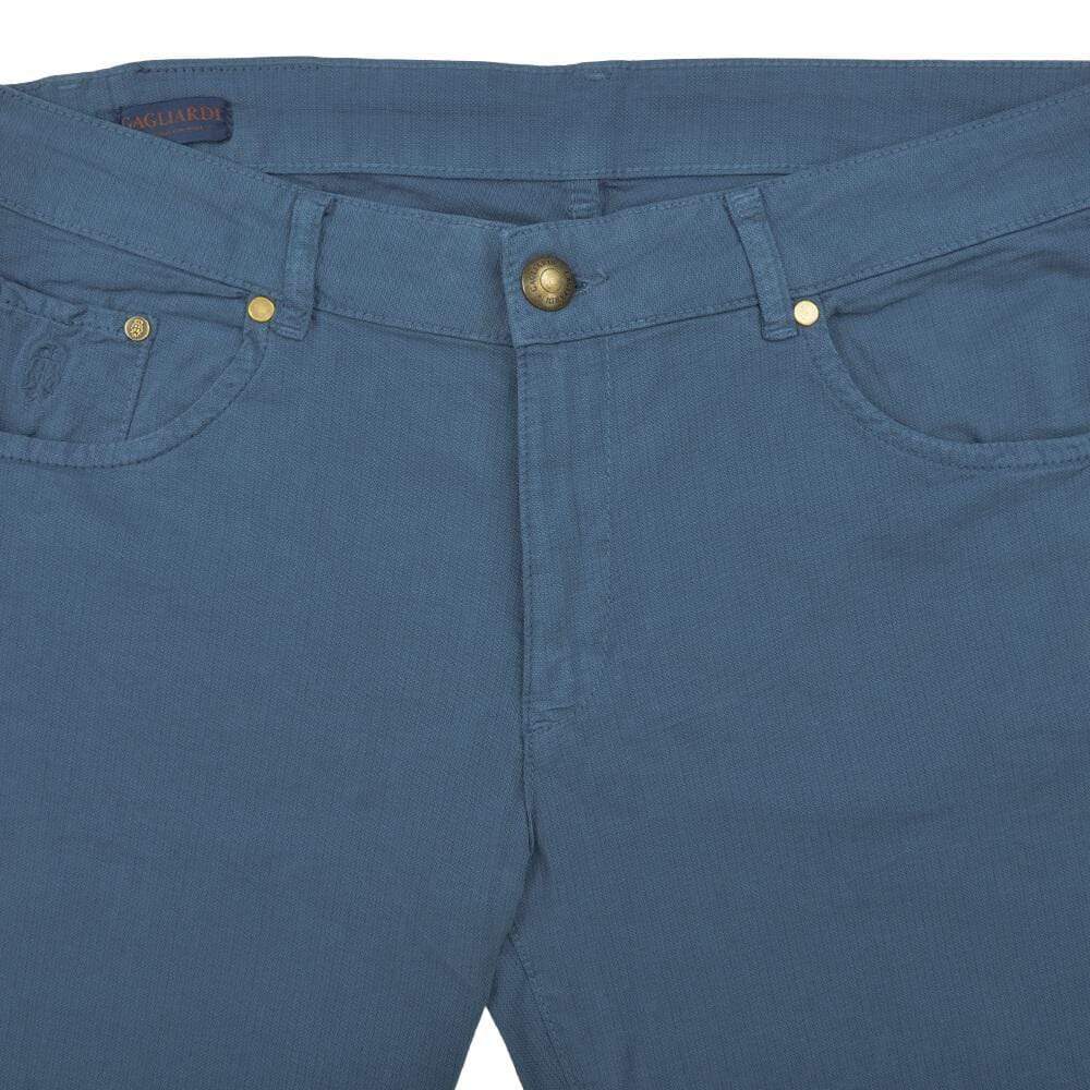 Gagliardi Trousers Blue Stretch Cotton Textured Five Pocket Trousers