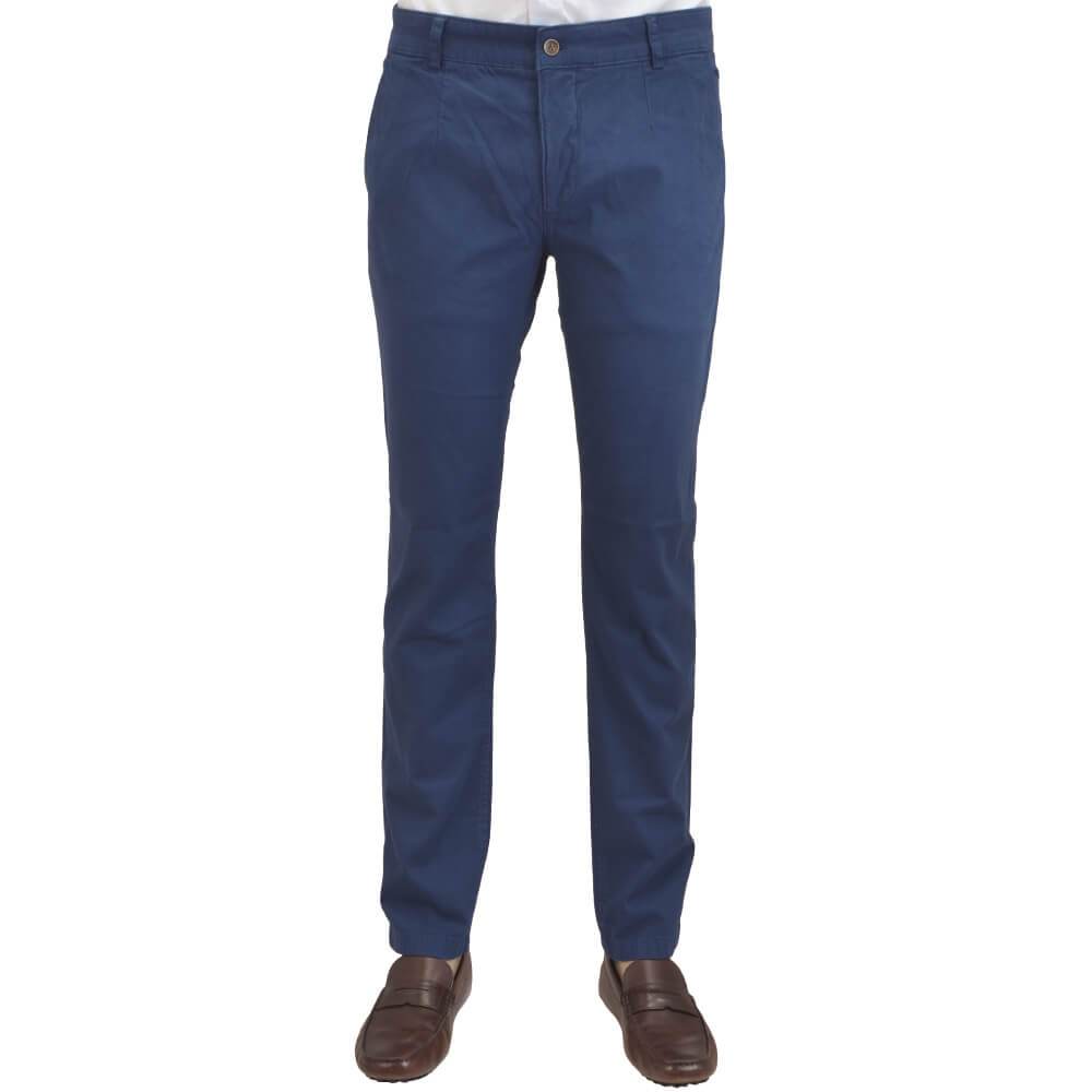 Gagliardi Trousers Blue Stretch Cotton Textured Slim Fit Chinos