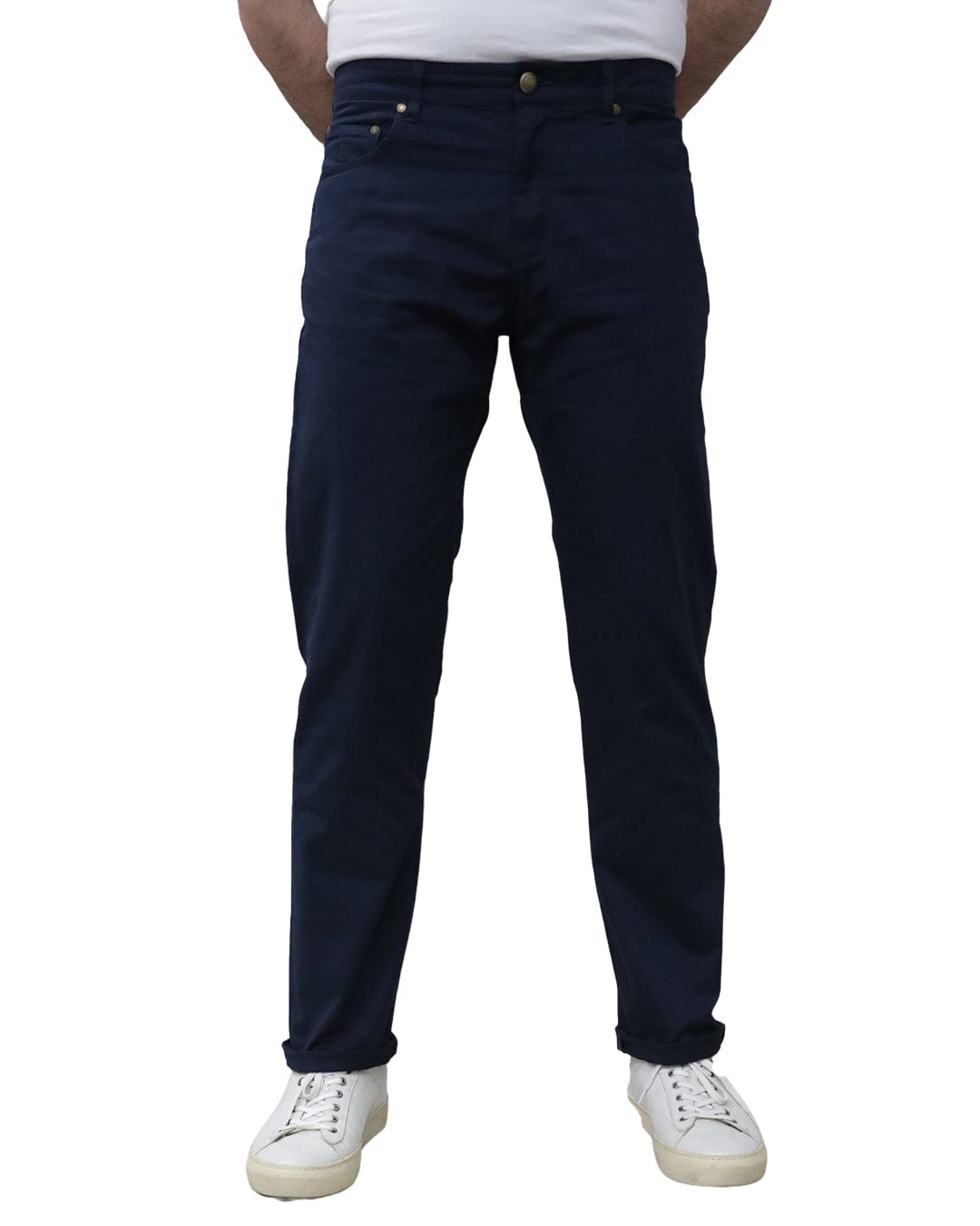 Gagliardi Trousers Gagliardi Navy Herringbone Stretch Cotton Five Pocket Trousers